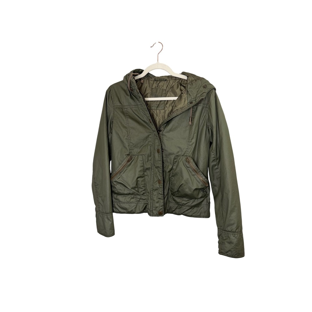 Aeropostale Jacket Utility Olive Green Cotton Quilted Hooded Casual Medium
